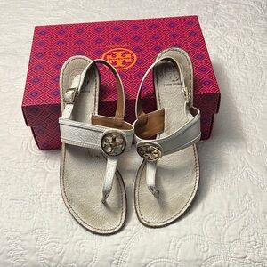 Tory Burch Sz 9.5 Cream Sandals with Gold Accents